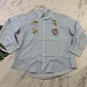 Get Lucky Womens Vintage 90s Applique Button Up Top Size L Blue Hummingbird Bird